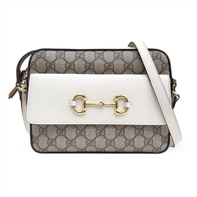  【GUCCI 古馳】645454 經典1955馬銜釦系列拉鍊相機包/肩背包(白色)