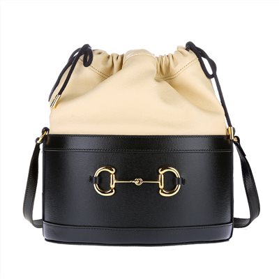  【GUCCI 古馳】602118 經典1955 Horsebit系列馬銜扣皮革抽繩肩背/斜背水桶包(黑色)