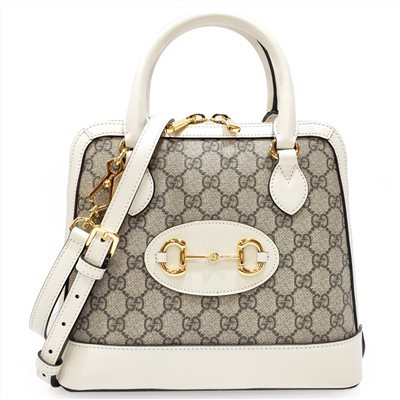 【GUCCI 古馳】621220 經典1955馬銜扣系列GG帆布牛皮飾邊手提/斜背兩用包(白色)