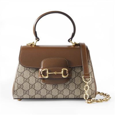 【GUCCI 古馳】703848經典新款1955系列馬銜扣迷你波士頓手提斜背兩用包(棕色)