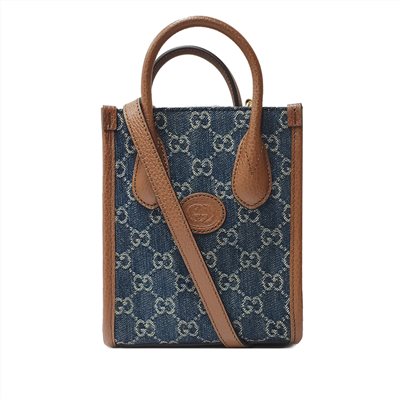 【GUCCI 古馳】671623 經典Interlocking G系列迷你中性款手提/單肩/斜背手機兩用包(丹寧)