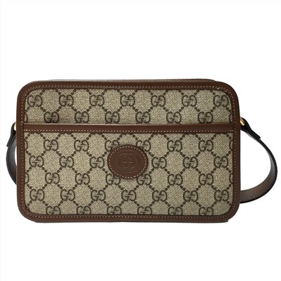 【GUCCI 古馳】658572 經典Retro系列GG Supreme帆布迷你斜背包(棕色)