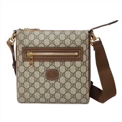 【GUCCI 古馳】681021經典Retor系列GG supreme帆布牛皮飾邊斜背包(棕色)