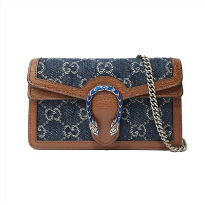 【GUCCI 古馳】476432 經典Dionysus系列GG Supreme帆布迷你酒神手拿包/斜背包(丹寧)