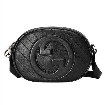【GUCCI 古馳】760175 新款BLONDIE橢圓款肩背斜背相機包(黑色)