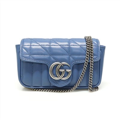 【GUCCI 古馳】476433 經典Marmont系列仿舊GG LOGO牛皮山字紋MINI款手拿/腰包/肩背/斜背包(藍色)