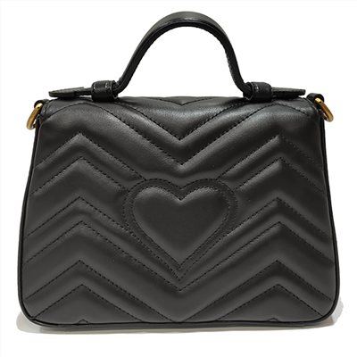 【GUCCI 古馳】547260 Marmont mini仿舊金色 LOGO牛皮暗釦手提/斜背兩用包