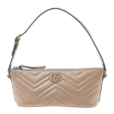 【GUCCI 古馳】 739166 經典Marmont系列絎縫牛皮手提肩背包腋下包(膚色)