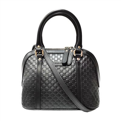 【GUCCI 古馳】449654 經典Guccissima壓紋全皮手提/斜背迷你兩用貝殼包(黑色)
