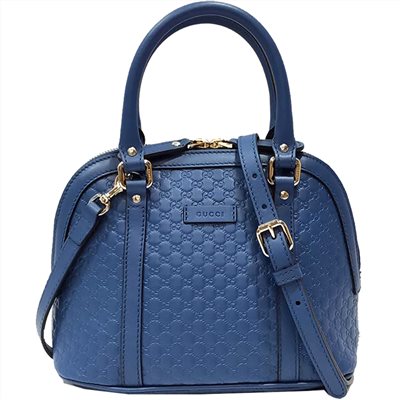 【GUCCI 古馳】449654 經典Guccissima壓紋全皮手提/斜背迷你兩用貝殼包(藍色)