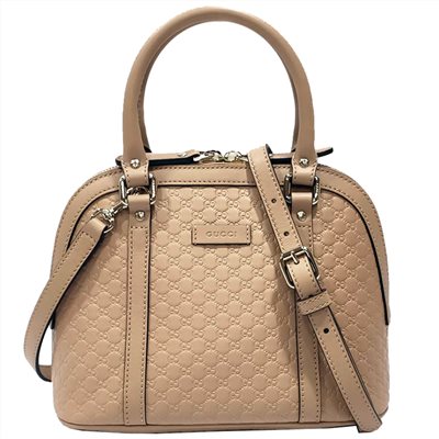 【GUCCI 古馳】449654 經典Guccissima壓紋全皮手提/斜背迷你兩用貝殼包(膚色)