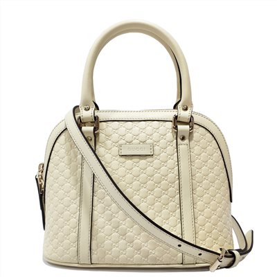 【GUCCI 古馳】449654 經典Guccissima壓紋全皮手提/斜背迷你兩用貝殼包(米白色)