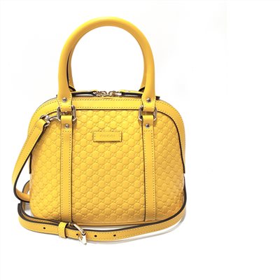 【GUCCI 古馳】449654 經典Guccissima壓紋全皮手提/斜背迷你兩用貝殼包(黃色)