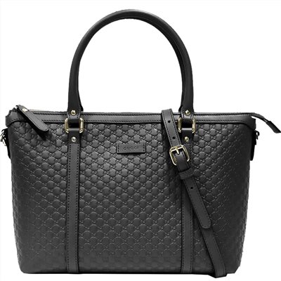 【GUCCI 古馳】449656 經典Guccissima壓紋皮革手提斜背兩用托特包(黑色)