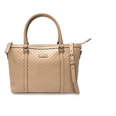 【GUCCI 古馳】449656 經典Guccissima壓紋皮革手提斜背兩用托特包(膚色)