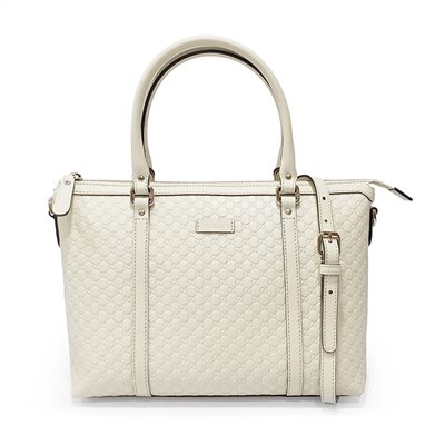 【GUCCI 古馳】449656 經典Guccissima壓紋皮革手提斜背兩用托特包(白色)