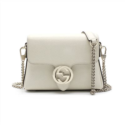 【GUCCI 古馳】607720 經典雙G LOGO荔枝紋牛皮淡金鍊肩背/斜背郵差包