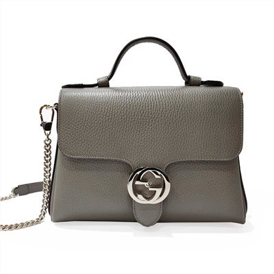 【GUCCI 古馳】510302經典雙G LOGO荔枝紋全皮單鍊肩背/斜背包/手提兩用包(灰色)