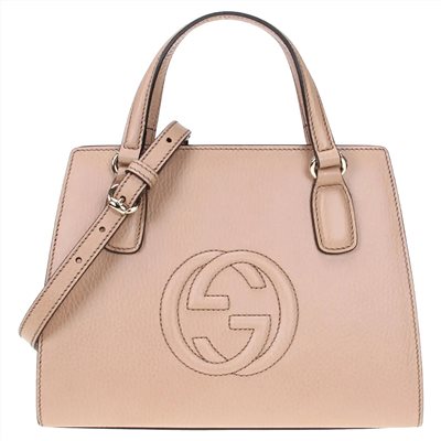 【GUCCI 古馳】 607722 經典SOHO系列雙G LOGO牛皮手提/斜背兩用包  