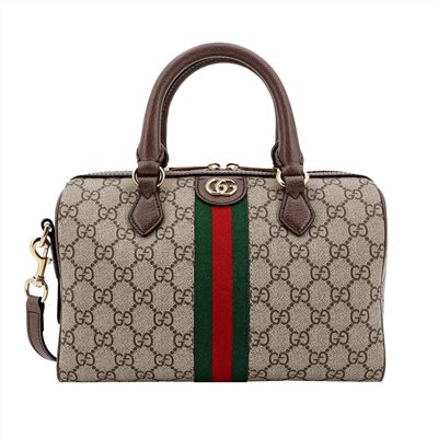 【GUCCI 古馳】772061 經典OPHIDIA系列雙色織帶波士頓手提/斜背包(棕色)