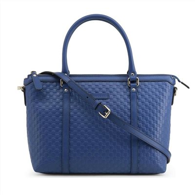 【GUCCI 古馳】449656 經典Guccissima壓紋皮革手提斜背兩用托特包(藍色)