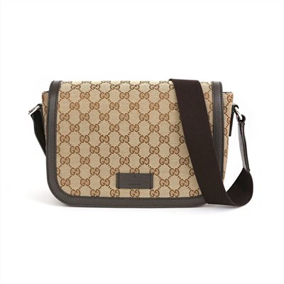 【GUCCI 古馳】449172 經典雙G LOGO牛皮飾邊方形翻蓋斜背包(棕色)