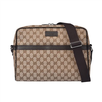 【GUCCI 古馳】449173 經典雙G LOGO牛皮飾邊方形斜背包
