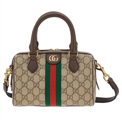【GUCCI 古馳】772053 經典OPHIDIA迷你波士頓手提斜背兩用包-棕色