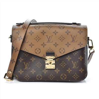 【Louis Vuitton 路易威登】M44876 經典雙色Monogram帆布Pochette Metis系列金釦手提斜背郵差包(雙色)