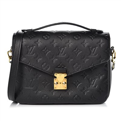 【Louis Vuitton 路易威登】M41487 經典Pochette Metis系列Monogram壓紋全皮金釦肩背斜背郵差包(黑色)