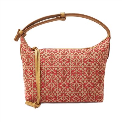 【LOEWE 羅威】A906K75X06 新款Cubi Anagram緹花布面拚接小牛皮手提包(紅色)