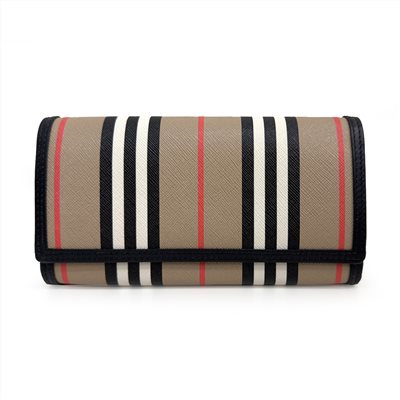 【BURBERRY 巴寶莉】80730801 經典格紋帆布翻蓋信封皮夾長夾(黑色)