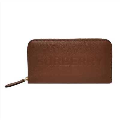 【BURBERRY 巴寶莉】80528321 經典壓印LOGO荔枝牛皮拉鍊長夾(棕色)