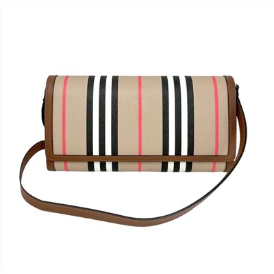 【BURBERRY 巴寶莉】80730741 經典Hannah Icon格紋woc款手拿斜背兩用包(棕色)