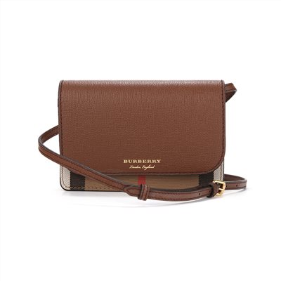 【BURBERRY 巴寶莉】80463211 經典格紋WOC款拼色翻蓋肩背斜背/手拿包(棕色)