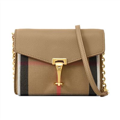 【BURBERRY 巴寶莉】80801751 經典Baby Macken系列格紋棉麻拼色迷你肩背/斜背郵差包(米色)