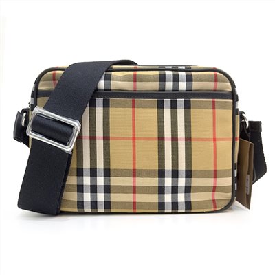 【BURBERRY 巴寶莉】80814601經典帆布格紋肩背相機包(卡其色)