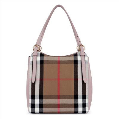 【BURBERRY 巴寶莉】80737881 經典格紋拼接皮革手提單肩包(粉色)