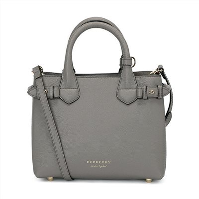 【BURBERRY 巴寶莉】80277511 經典 Banner皮革拚接格紋迷你手提包/斜背包(灰色)