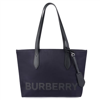 【BURBERRY 巴寶莉】80528581 經典燙印LOGO尼龍手提肩購物包托特包(深藍色)