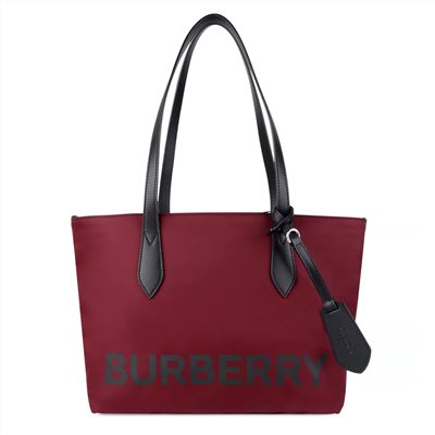 【BURBERRY 巴寶莉】80528661 經典燙印LOGO尼龍手提肩購物包托特包(紅色)