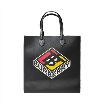 【BURBERRY 巴寶莉】80225251 品牌TB LOGO荔枝壓紋牛皮直立式托特包(黑色)