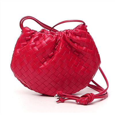 【BOTTEGA VENETA 寶緹嘉 】651905經典編織小羊皮The Mini Bulb系列迷你束繩斜背手提包(紅色)