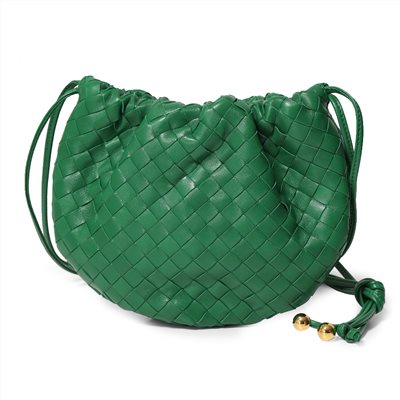 【BOTTEGA VENETA 寶緹嘉 】651905經典編織小羊皮The Mini Bulb系列迷你束繩斜背手提包(綠色)
