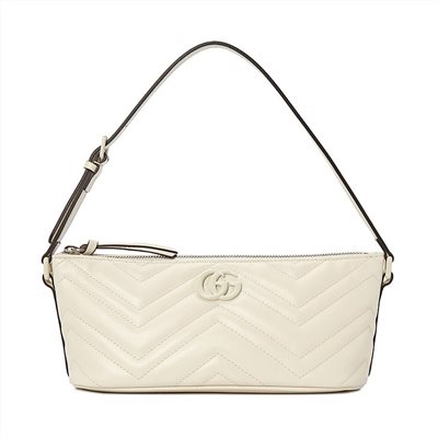 【GUCCI 古馳】 739166 經典Marmont系列絎縫牛皮手提肩背包腋下包(白色)