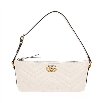【GUCCI 古馳】 739166 經典Marmont系列絎縫牛皮金扣手提肩背包腋下包(白色)