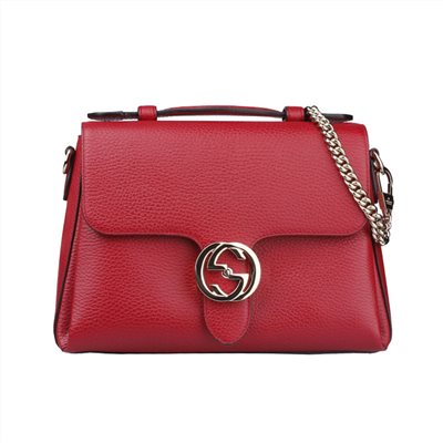 【GUCCI 古馳】510302 經典雙G LOGO荔枝紋全皮單鍊肩背/斜背包/手提兩用包 (紅色)