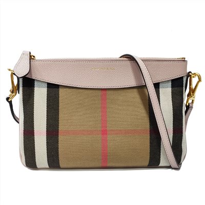 【BURBERRY 】39968841 經典格紋Peyton House系列牛皮飾編肩背斜背/手拿包(粉)