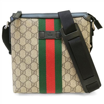 【GUCCI 】471454 經典綠紅綠織帶GG防水帆布方形斜背包(棕色)