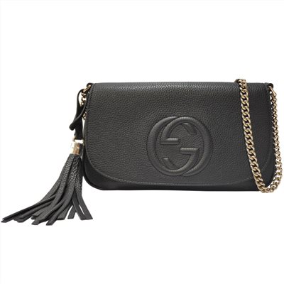 【GUCCI 】536224 雙G流蘇掀蓋斜背包/肩背包(黑色)